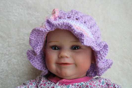 Crochet Lilac Flower Sun Hat with Ruffle Brim for Baby Girl
