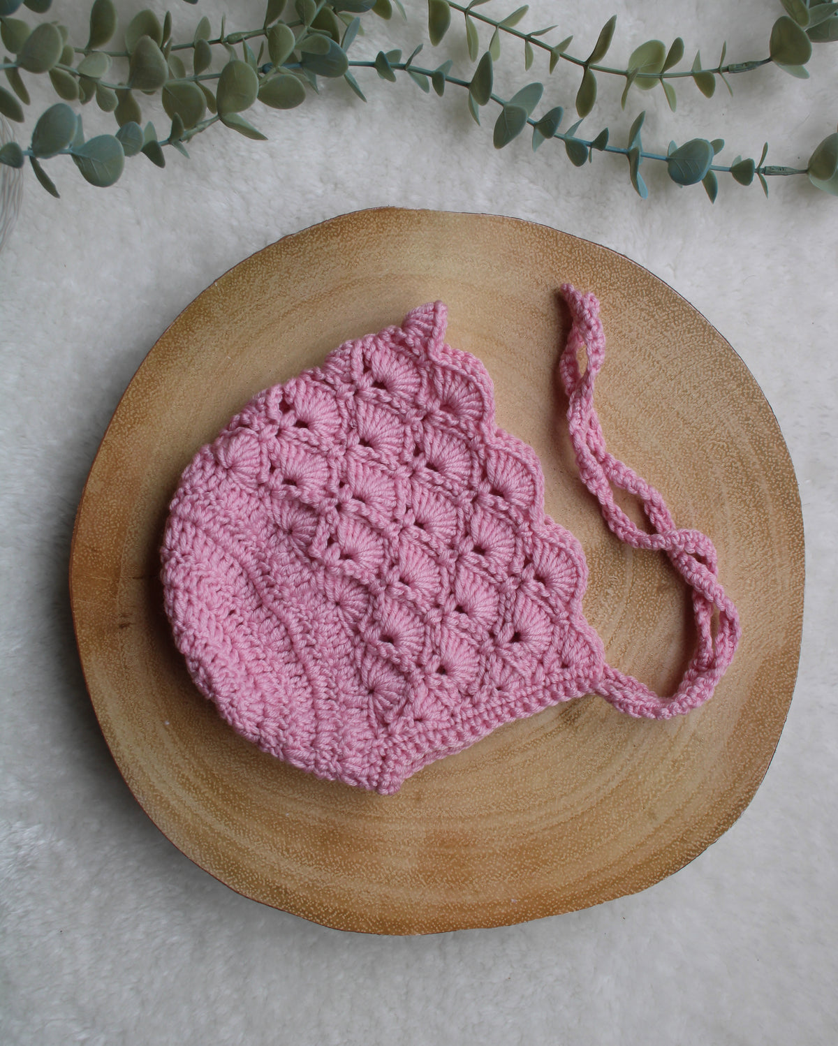 Crochet Shell Stitch Pink Baby Bonnet – 0-3 Months