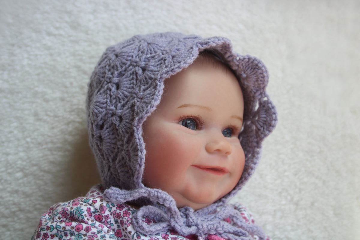 Lilac Purple Crochet Bonnet & Shoe Set – Newborn Baby Girl Gift