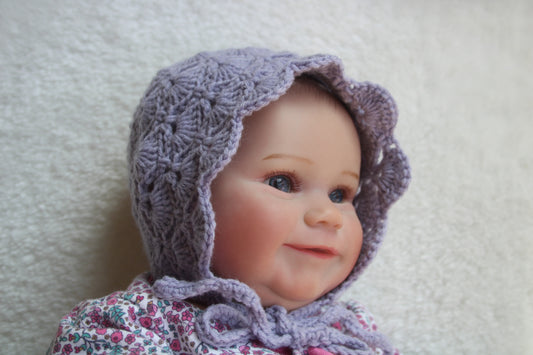 Lilac Purple Crochet Bonnet & Shoe Set – Newborn Baby Girl Gift
